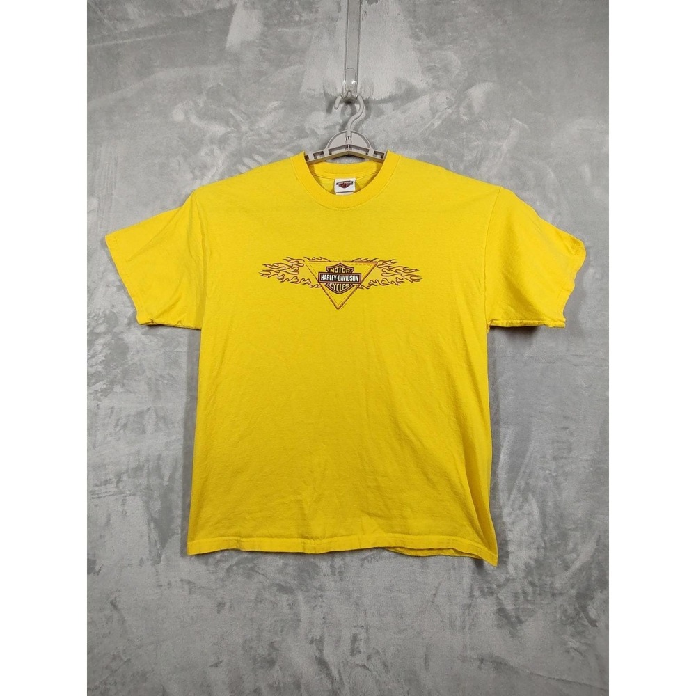 Vintage Harley-Davidson Coxs Asheboro NC Yellow Graphic T-Shirt XL Made in USA